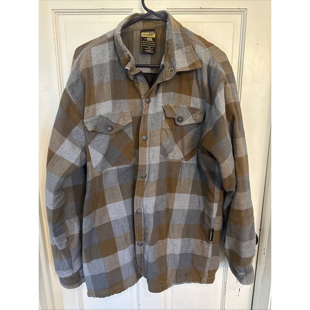 Scorpion Covert Moto Flannel Shirt Jacket Brown Gray Plaid Mens 3XL Moto Gear